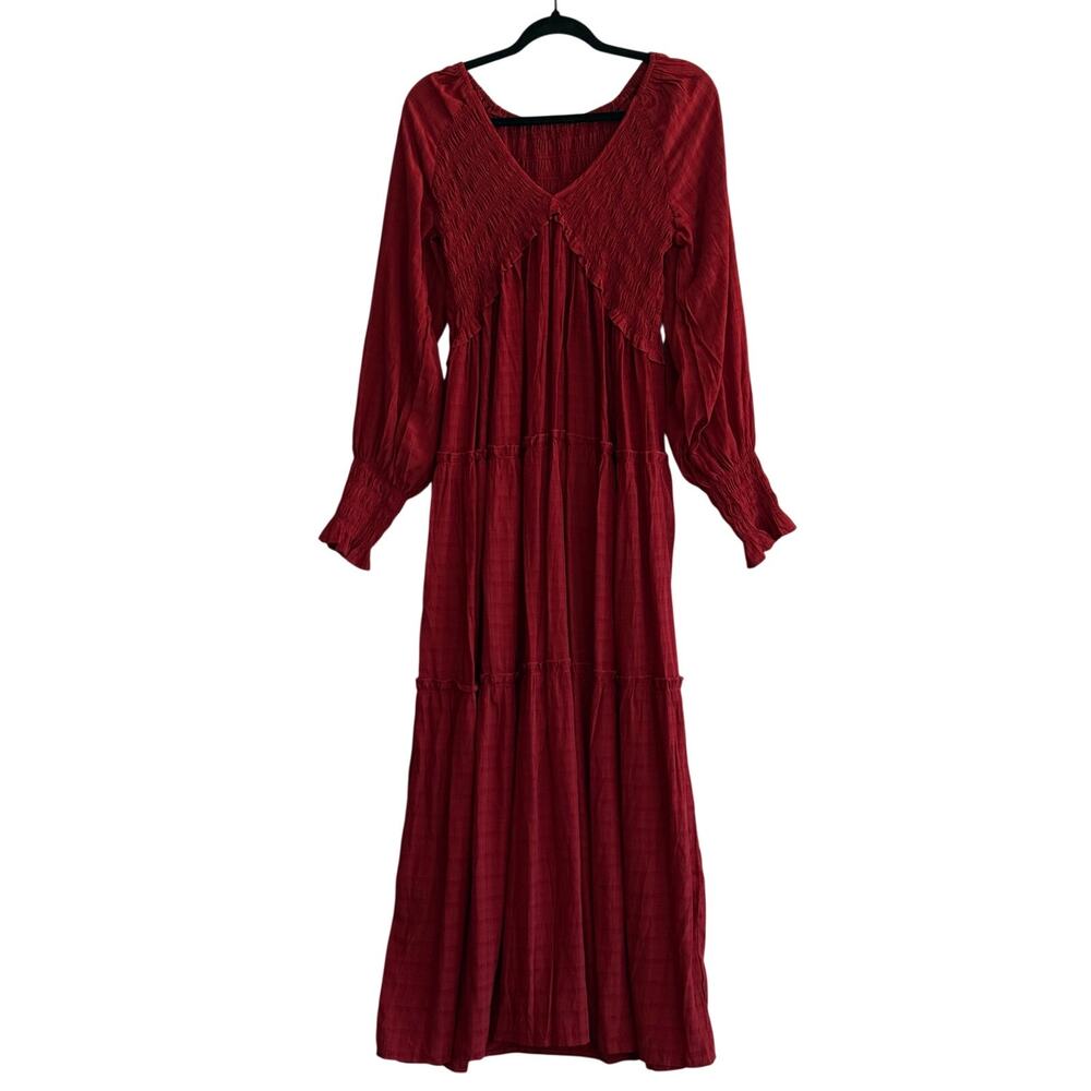 Prairie Cottagecore Tiered Maxi Dress Smocked Lantern Sleeve Festival Peasant XL
